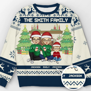 De maison en maison – Sweatshirt moche de Noël personnalisé pour la famille – Pull en laine unisexe – Cadeau de Noël pour les membres de la famille