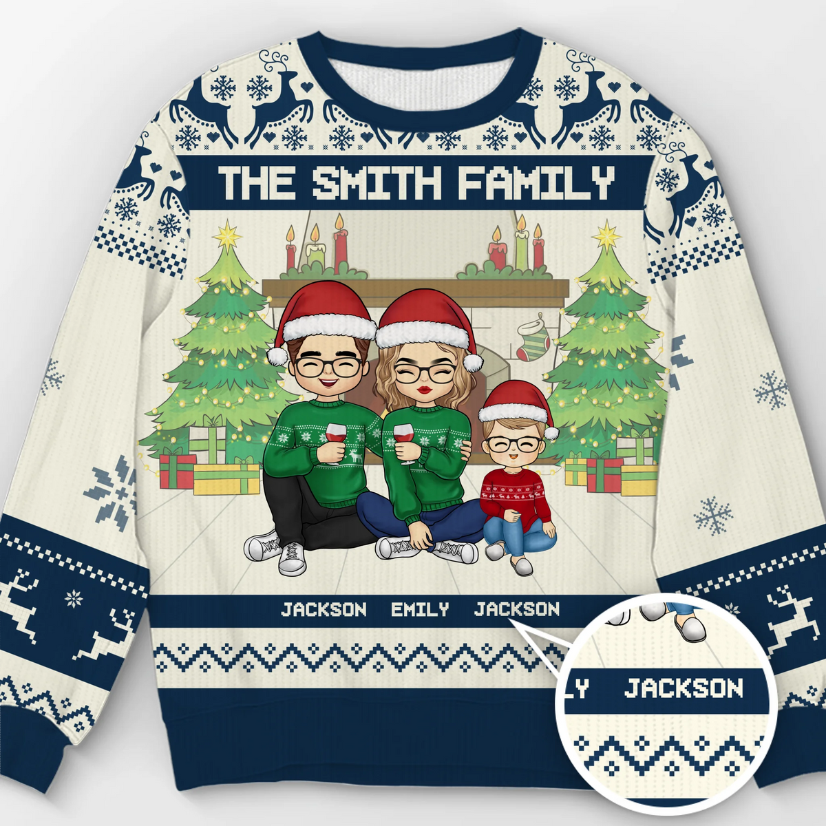 De maison en maison – Sweatshirt moche de Noël personnalisé pour la famille – Pull en laine unisexe – Cadeau de Noël pour les membres de la famille