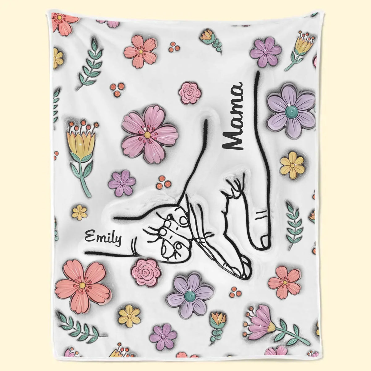Des mains qui respectent mamie avec amour – Couverture familiale personnalisée avec impression effet 3D – Fête des Mères, cadeau pour maman ou mamie