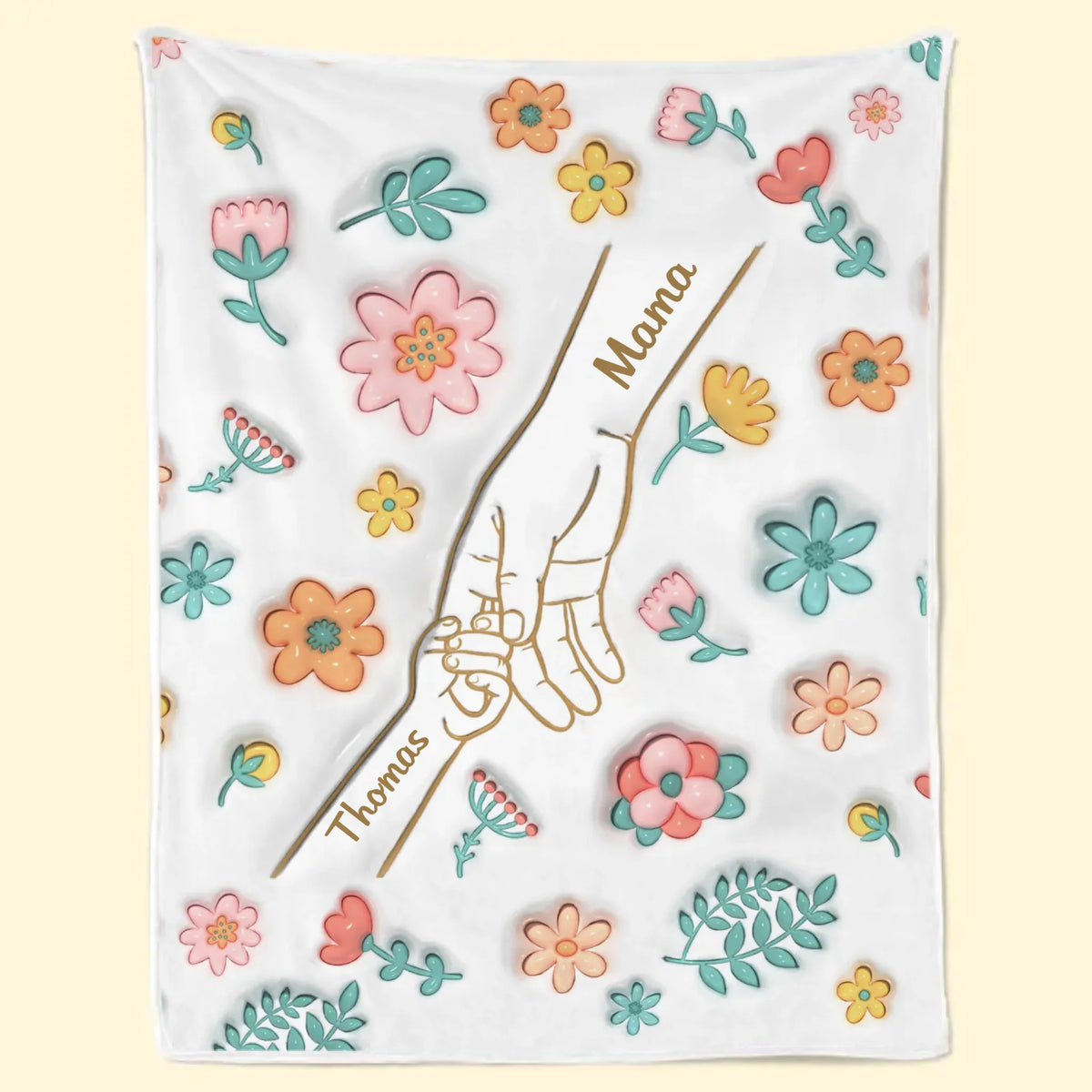 Des doigts liés par l’amour – Couverture familiale personnalisée avec impression effet 3D – Fête des Mères, cadeau pour maman ou mamie