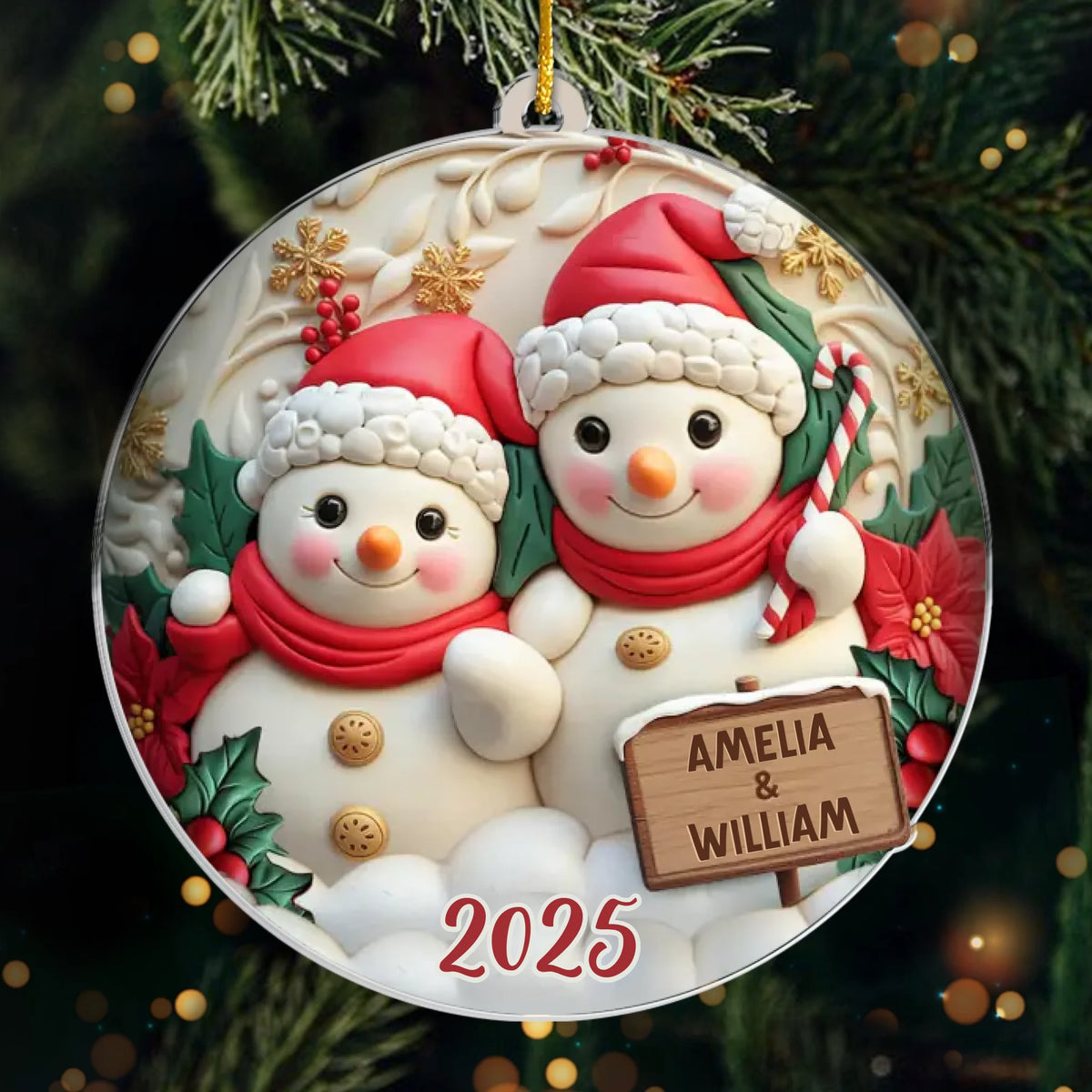 Ornement bonhomme de neige en acrylique personnalisé – Cadeaux d’anniversaire, de Noël ou de mariage pour mari et femme, lui et elle – Couple de neige, amour de neige