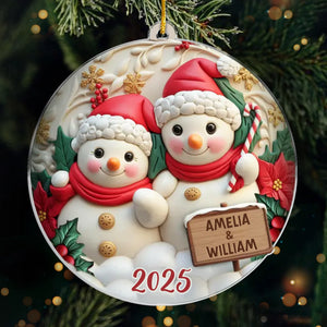 Ornement bonhomme de neige en acrylique personnalisé – Cadeaux d’anniversaire, de Noël ou de mariage pour mari et femme, lui et elle – Couple de neige, amour de neige