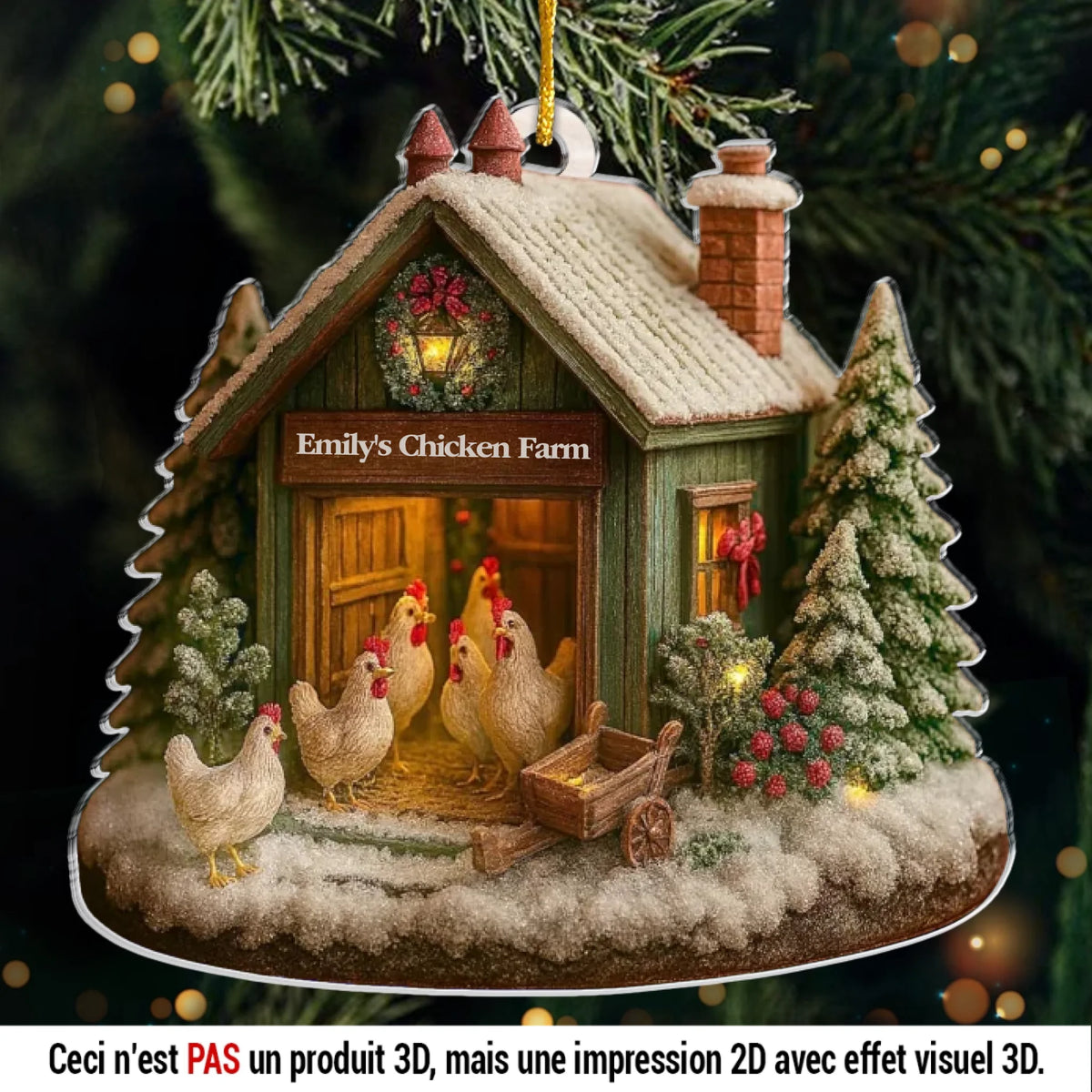 Ornement En Bois Personnalisé – Cadeaux De Noël Et D'Anniversaire Pour Femmes Et Hommes – Amour De Poules, Vie À La Ferme, Joie De Noël