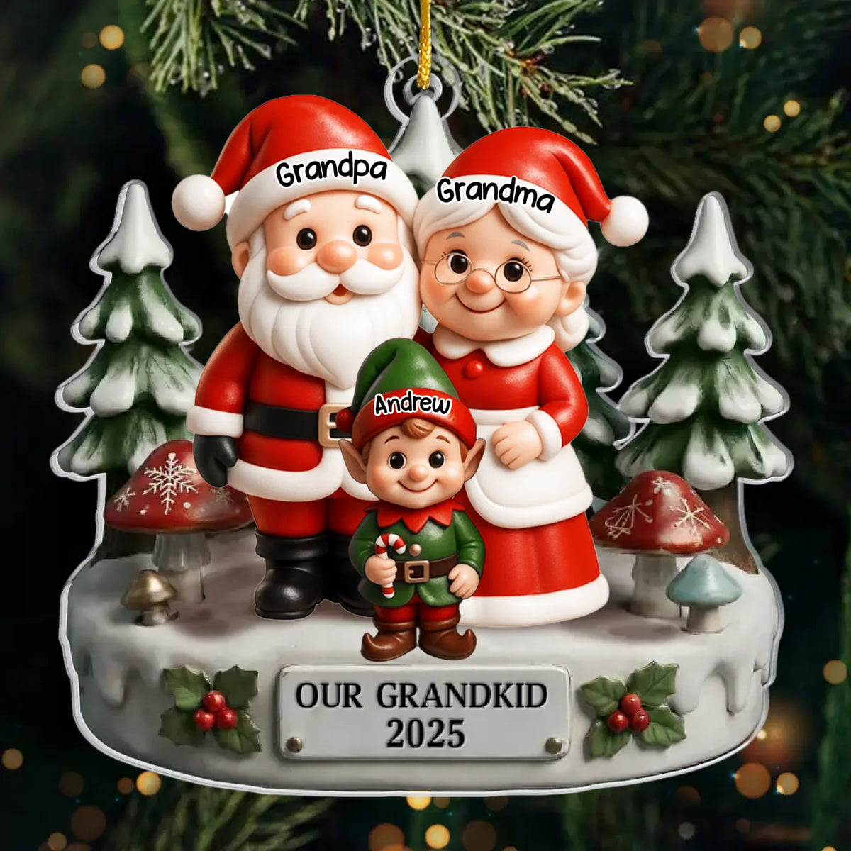 Ornement En Acrylique Personnalisé - Cadeaux De Noël Et D'Anniversaire Pour Grand-Père, Grand-Mère - Les Sourires Brillent En Attendant Le Père Noël
