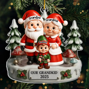 Ornement En Acrylique Personnalisé - Cadeaux De Noël Et D'Anniversaire Pour Grand-Père, Grand-Mère - Les Sourires Brillent En Attendant Le Père Noël