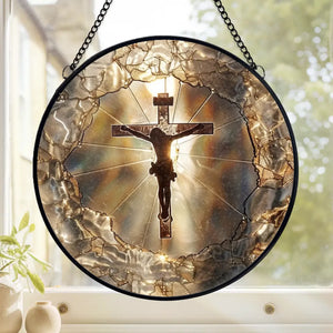 Attrape-Soleil Suspendu en Vitrail - Cadeaux Catholiques Pour Femmes, Hommes, Tous Croyants, Amoureux De Jésus - Mon Cœur Appartient À Jésus