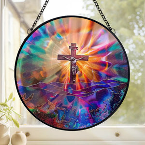 Attrape-Soleil Suspendu en Vitrail - Cadeaux Catholiques Pour Femmes, Hommes, Tous Croyants, Amoureux De Jésus - Dans Son Amour, Je Trouve Ma Force