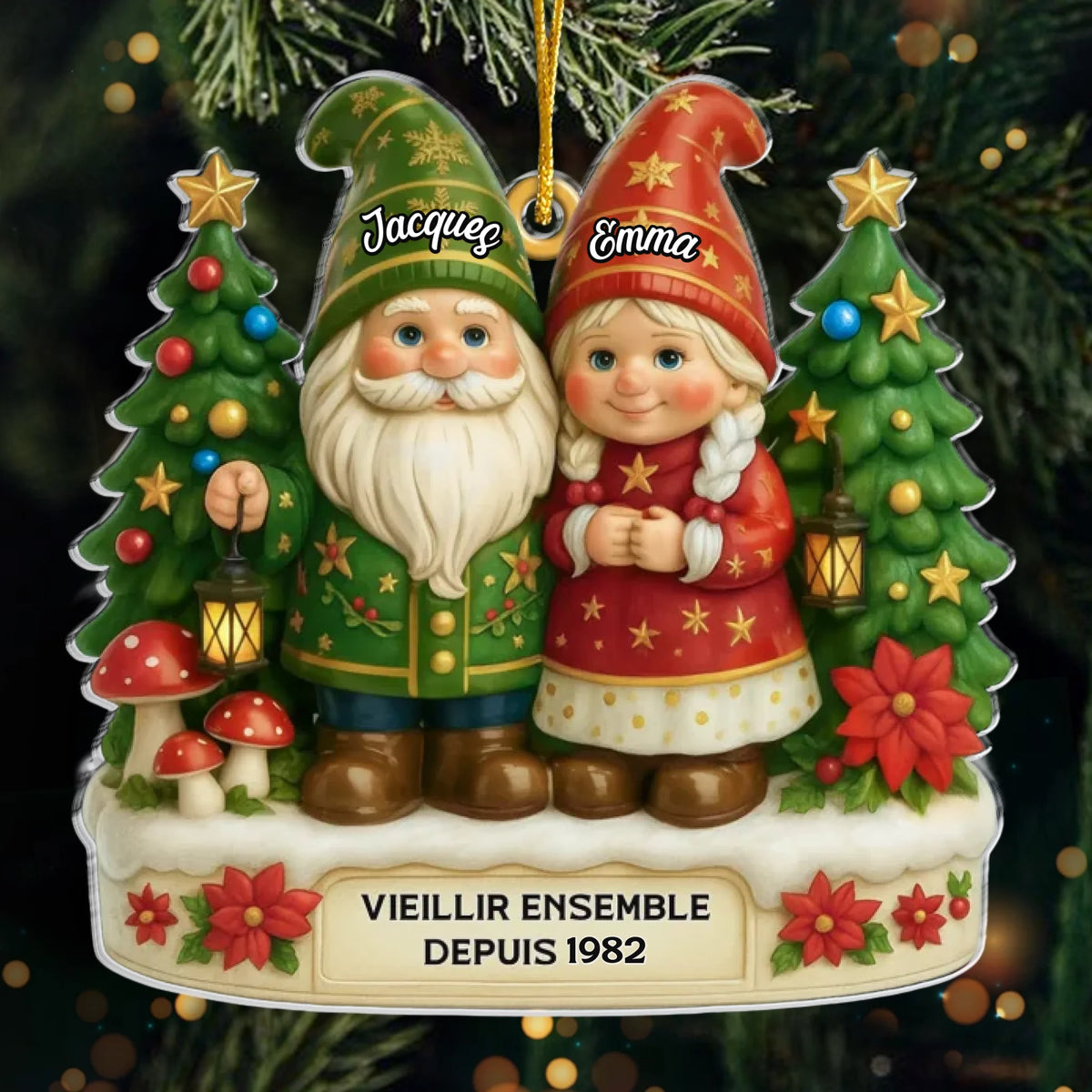 Ornement En Acrylique Nain Personnalisé - Cadeaux De Noël Et D’Anniversaire Pour Grand-Père, Grand-Mère - Deux Nains, Un Cœur, Un Amour Infini