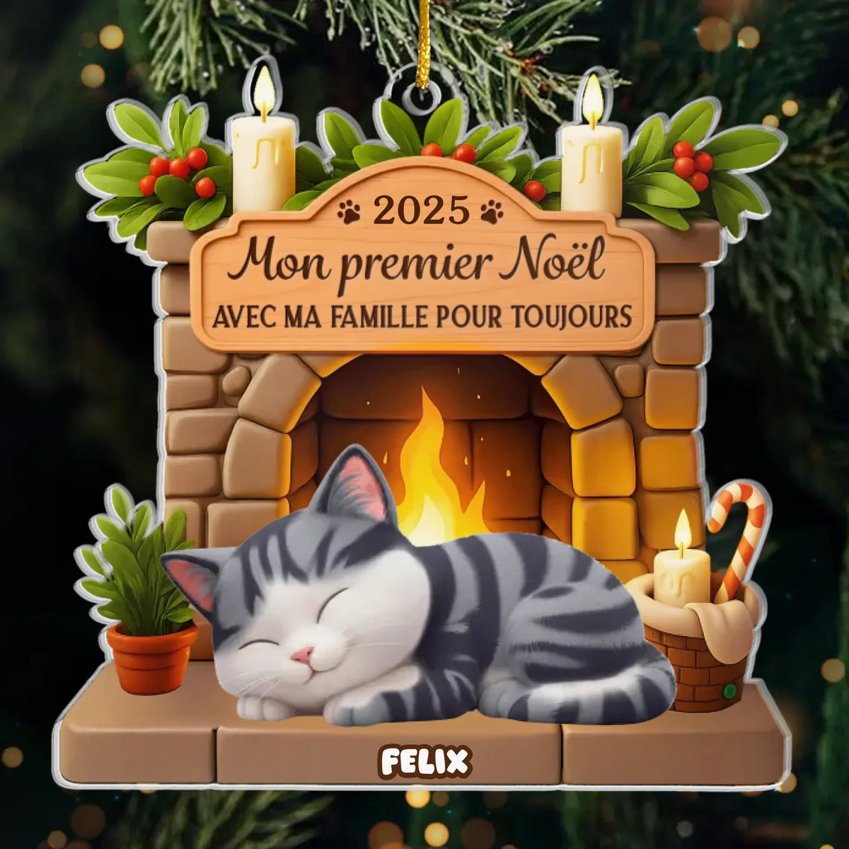 Ornement En Acrylique Premier Noël Personnalisé - Cadeaux De Noël Et D'Anniversaire Pour Amoureux Des Chats, Maman Et Papa Chats - Avec Ma Famille Pour Toujours