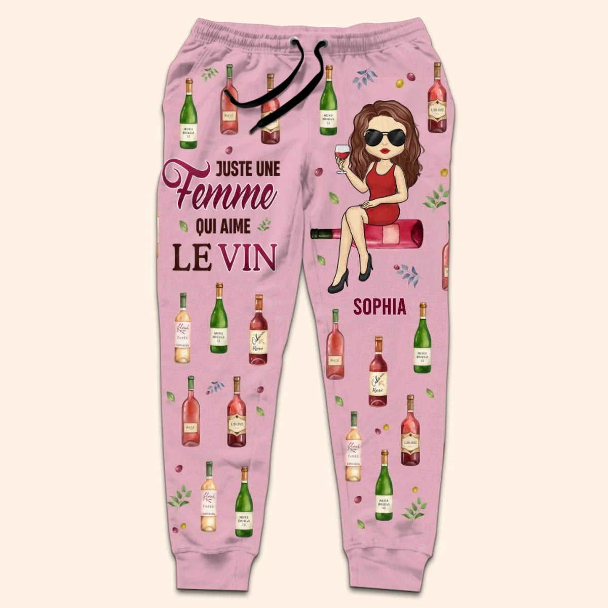 Pantalon De Survêtement Unisexe Personnalisé – Cadeaux D'Anniversaire Personnalisés Pour Meilleures Amies, Sœurs, BFF, Famille, Vous-Même – Juste Une Fille Qui Aime Le Vin