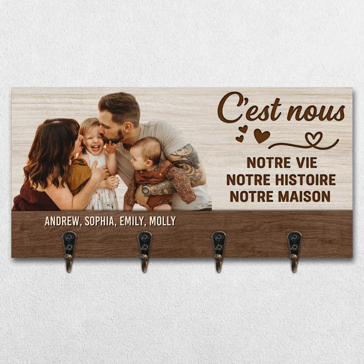 Porte-Clés Mural Personnalisé Avec Photo – Cadeaux D’Anniversaire Pour Maman, Papa, Enfants – Notre Vie, Notre Doux Foyer