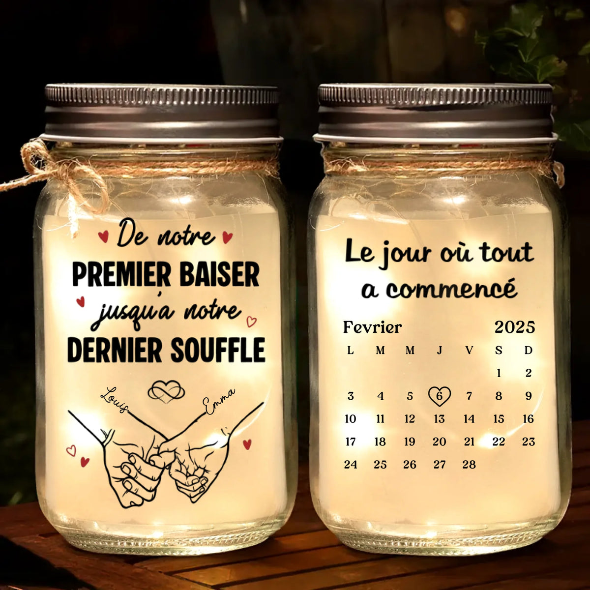 Lampe Bocal Mason Personnalisée – Cadeaux D'Anniversaire Et De Mariage Pour Mari Et Femme, Pour Lui Et Pour Elle – L'Amour, Mis En Bouteille Et Rayonnant
