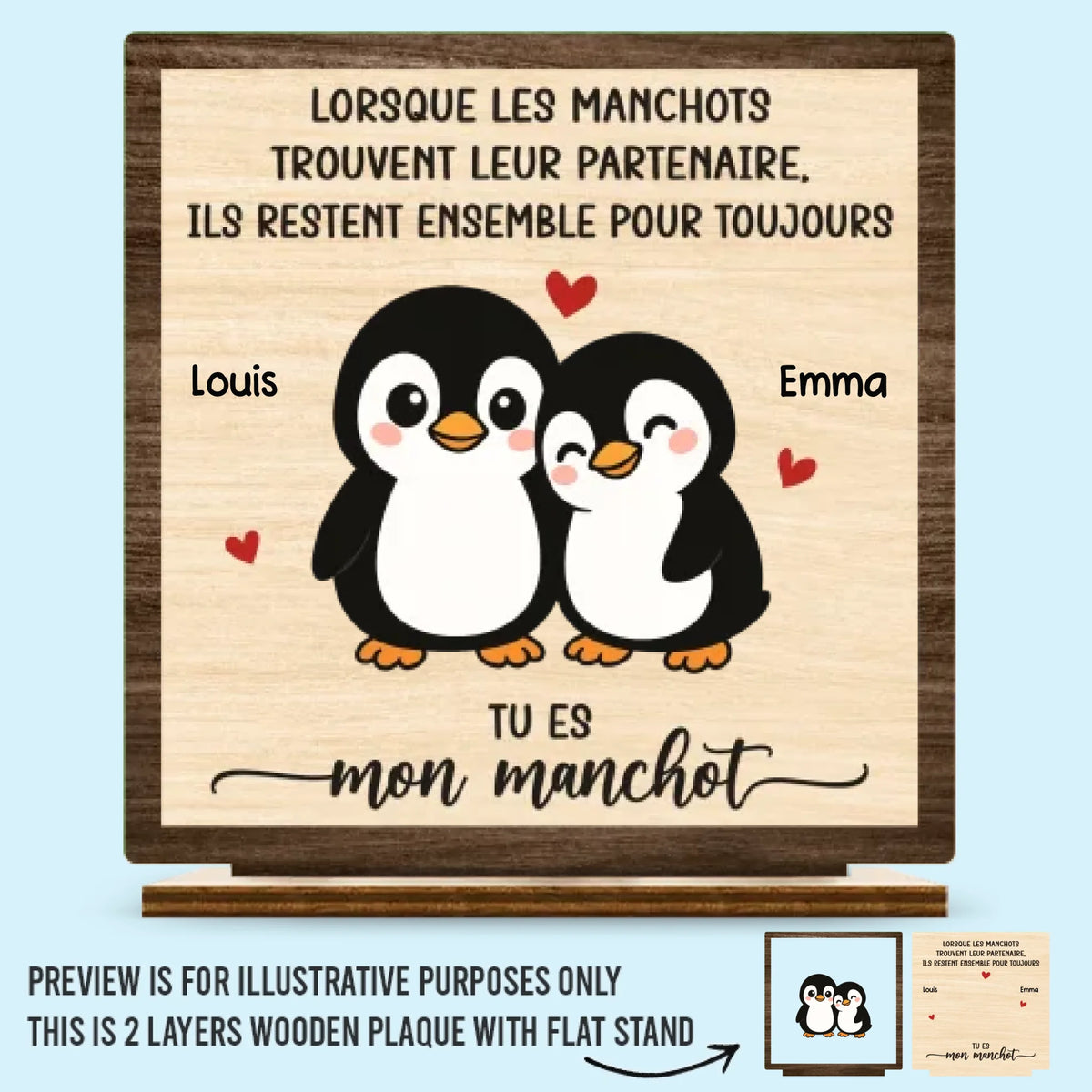 Plaque En Bois Personnalisée À Deux Couches – Cadeaux Personnalisés D'Anniversaire, De Noël Et De Mariage Pour Mari Et Femme, Lui Et Elle – Tu Es Mon Manchot