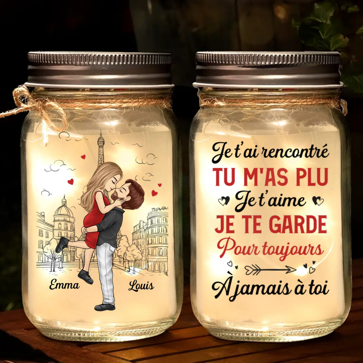 Lampe Bocal Mason Personnalisée – Cadeaux D'Anniversaire Et De Mariage Pour Mari Et Femme, Pour Lui Et Pour Elle – Ton Amour Fait Danser La Lumière Dans Ma Vie