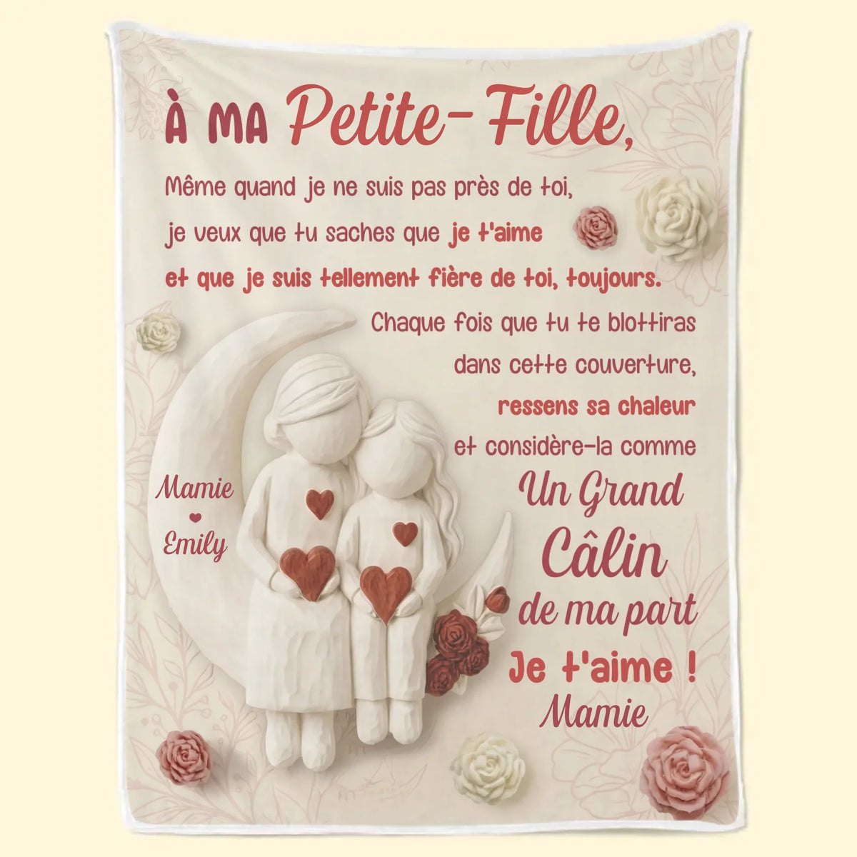 Couverture personnalisée – Cadeaux d'anniversaire personnalisés pour petite-fille, mamie – Une année de plus entourée d'amour
