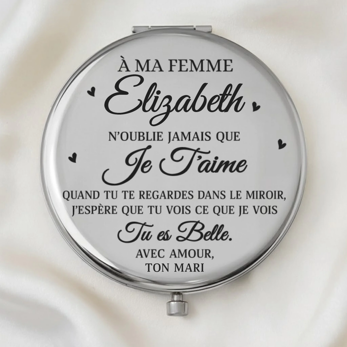 Miroir Compact Personnalisé – Cadeaux D'Anniversaire de Mariage et de Mariage pour Mari et Femme, pour Lui et pour Elle – Avec Toi, Je Me Sens Chez Moi