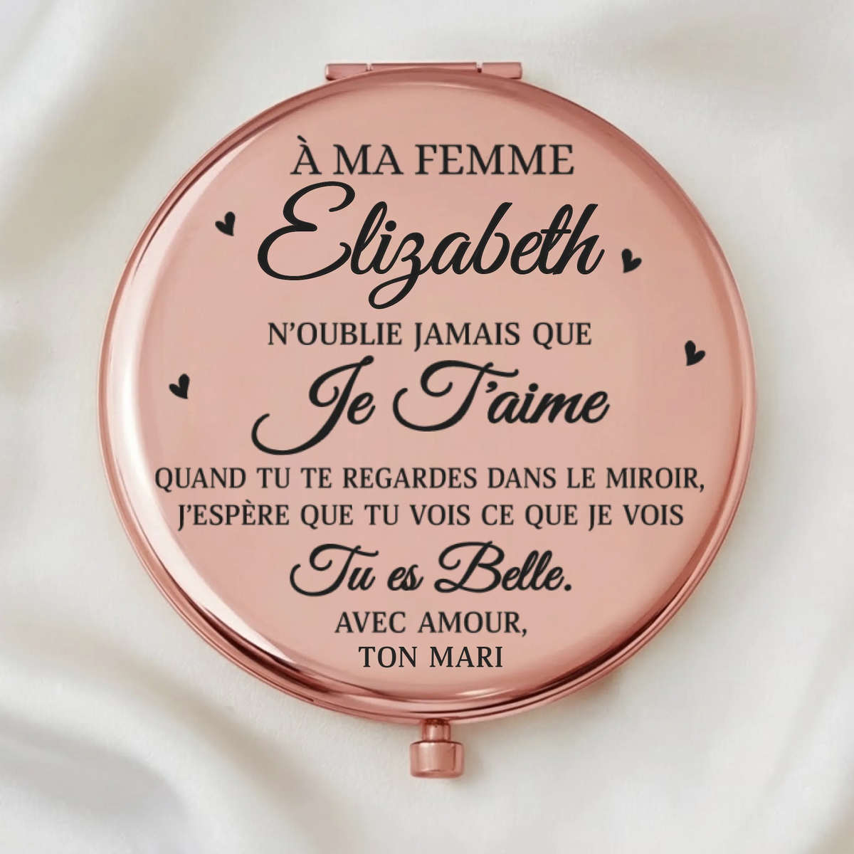 Miroir Compact Personnalisé – Cadeaux D'Anniversaire de Mariage et de Mariage pour Mari et Femme, pour Lui et pour Elle – Avec Toi, Je Me Sens Chez Moi
