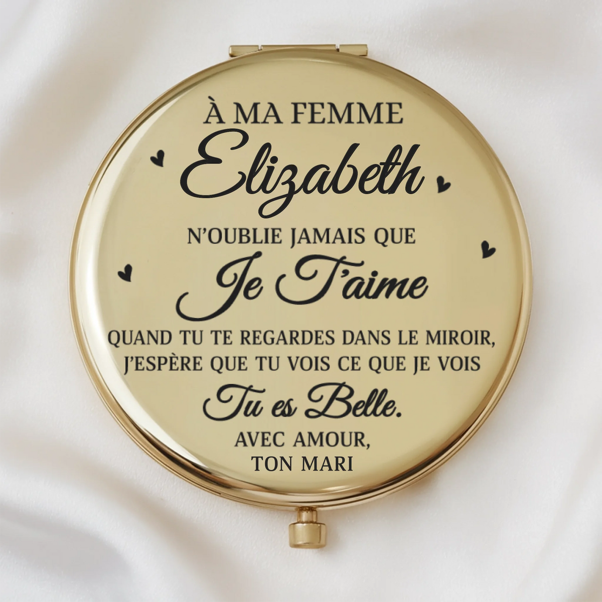 Miroir Compact Personnalisé – Cadeaux D'Anniversaire de Mariage et de Mariage pour Mari et Femme, pour Lui et pour Elle – Avec Toi, Je Me Sens Chez Moi