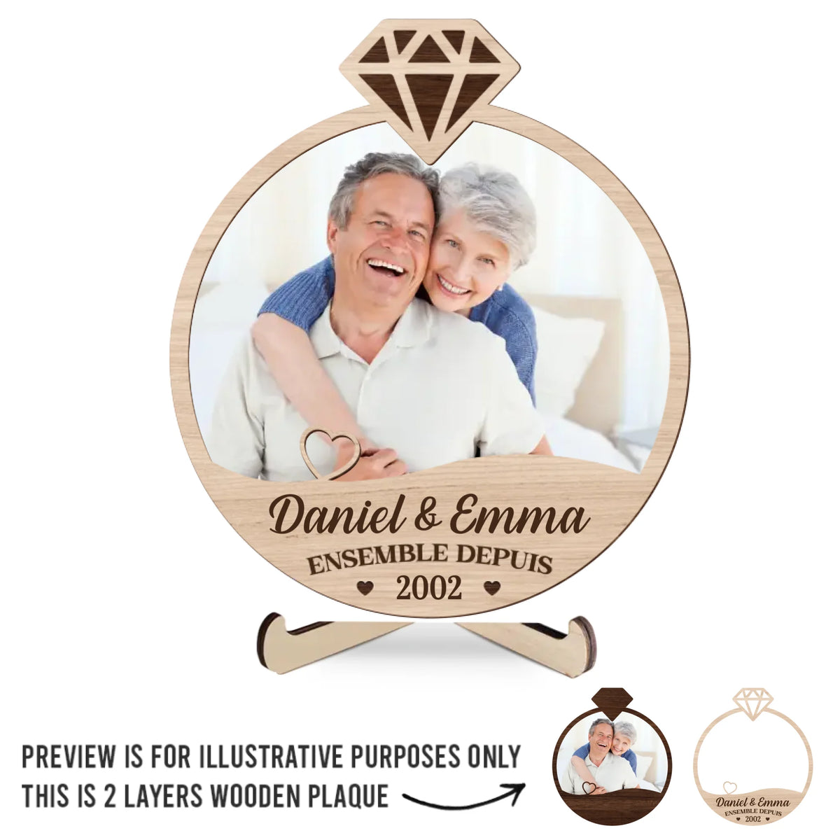 Plaque En Bois Personnalisée À Deux Couches Avec Photo Et Support – Cadeaux D’Anniversaire De Mariage Pour Mari Et Femme, Lui Et Elle – Là Où Tu Es, Tout S’Assemble