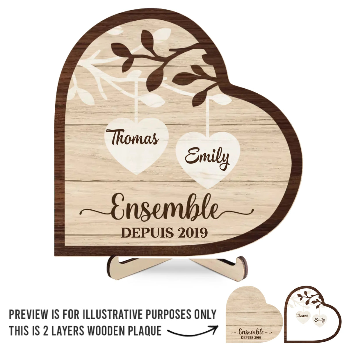 Plaque En Bois Personnalisée À Deux Couches Avec Support – Cadeaux D’Anniversaire De Mariage Pour Mari Et Femme, Lui Et Elle – Tu Complètes Chaque Partie De Mon Cœur