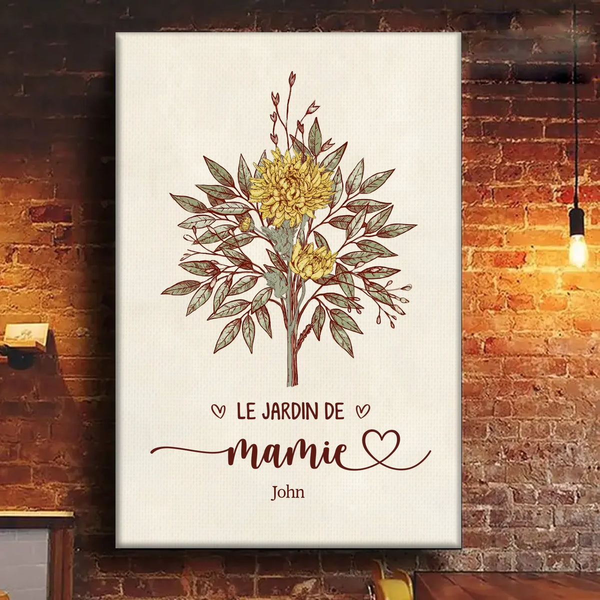 Toile Verticale Personnalisée – Cadeau Pour Mamie, Maman – Grâce À Mamie L’Amour Grandit