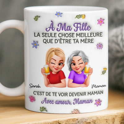 Mug effet 3D imprimé personnalisé – Cadeau pour maman, fille – Reine de ma famille