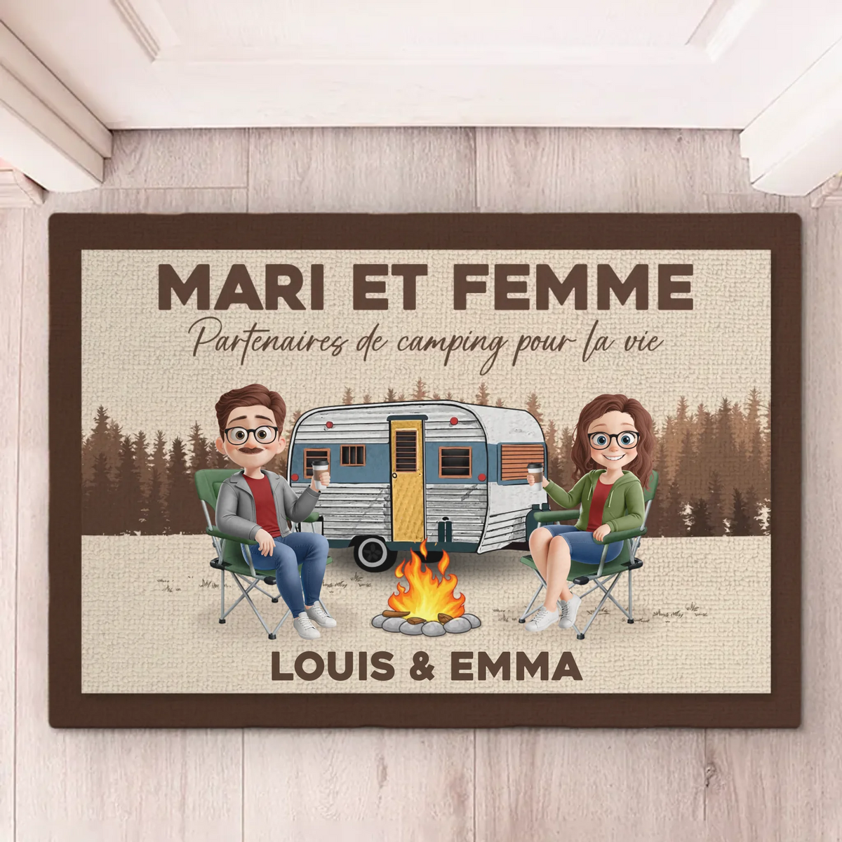 Paillasson Personnalisé – Cadeau Pour Couple – Camper Avec Toi Rend Tout Plus Heureux