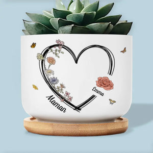 Pot de Fleurs en Céramique Personnalisé – Cadeau pour Maman, Mamie – Je Vous Aime Très Fort, Maman et Mamie