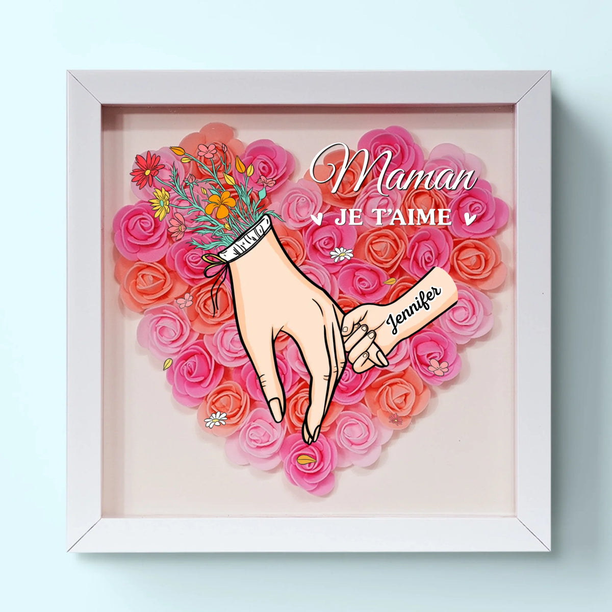 Boîte Cadre Florale Personnalisée – Cadeau pour Maman – Nous Aimons Maman Plus Que Tout