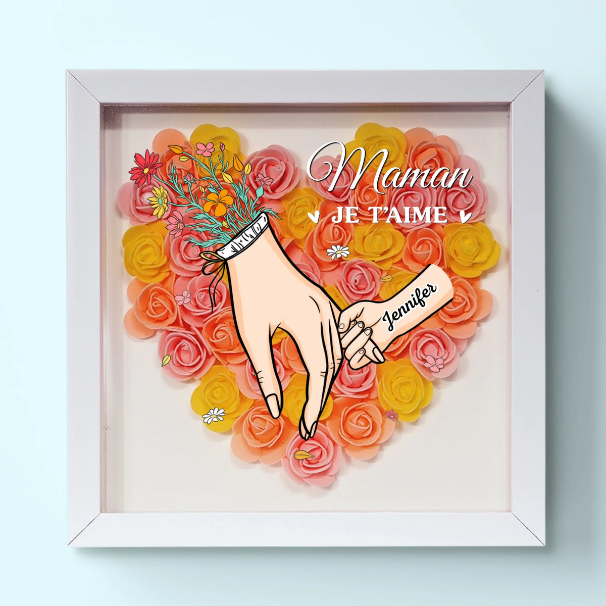 Boîte Cadre Florale Personnalisée – Cadeau pour Maman – Nous Aimons Maman Plus Que Tout