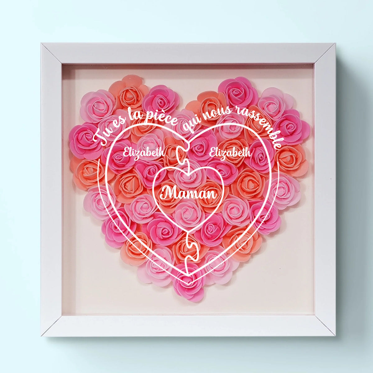 Boîte Cadre Florale Personnalisée – Cadeau pour Maman – Tu Es La Pièce Qui Nous Rassemble