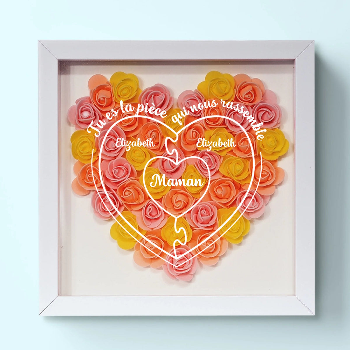 Boîte Cadre Florale Personnalisée – Cadeau pour Maman – Tu Es La Pièce Qui Nous Rassemble