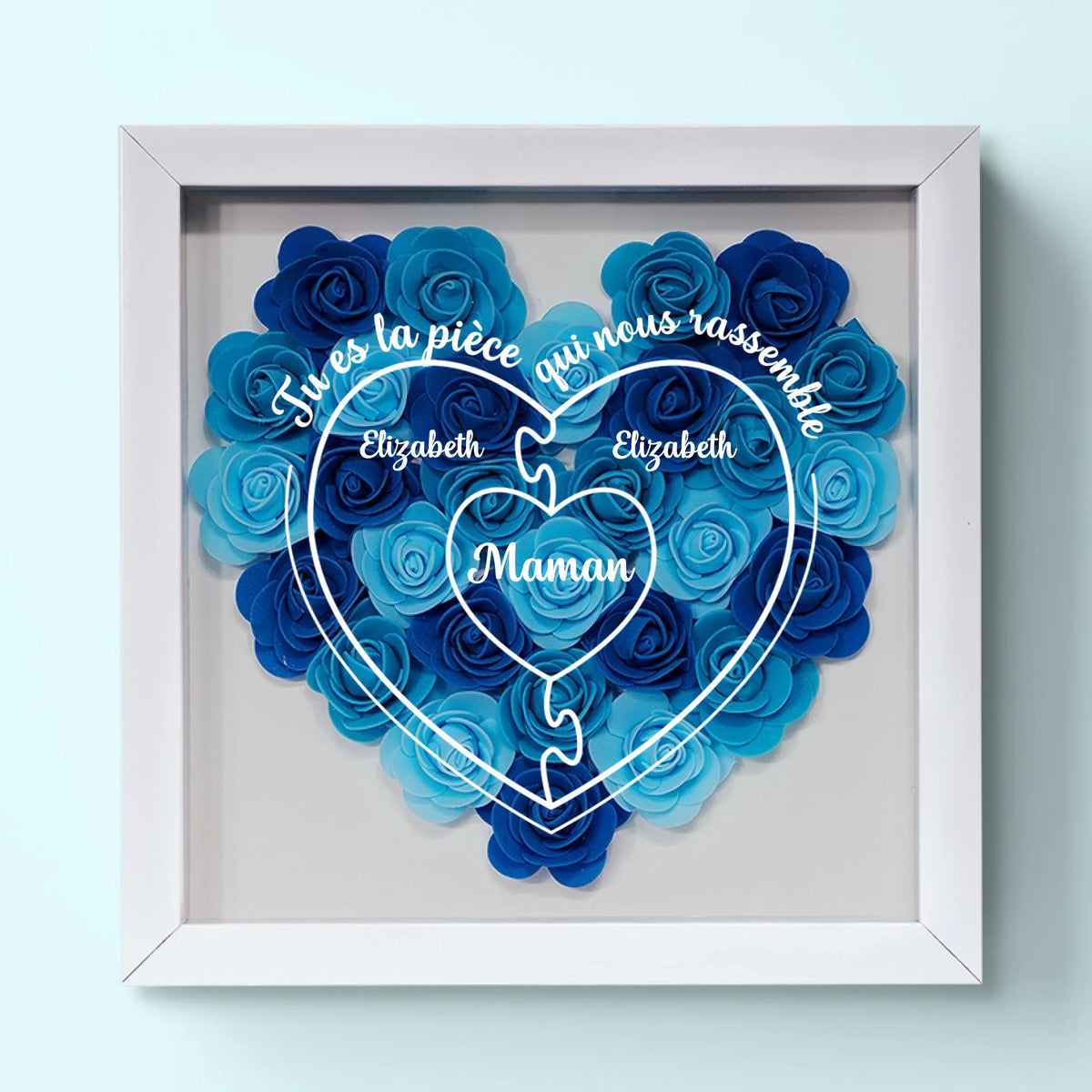 Boîte Cadre Florale Personnalisée – Cadeau pour Maman – Tu Es La Pièce Qui Nous Rassemble