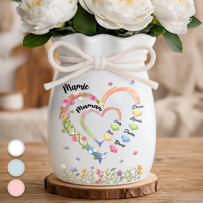 Vase À Fleurs Personnalisé Avec Corde – Cadeau Pour Mamie – Cœur Coloré de Mamie